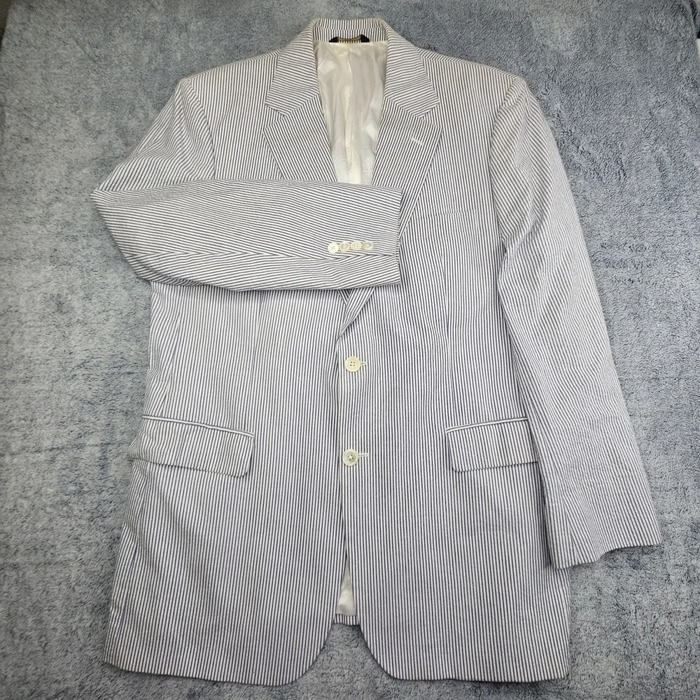 Brooks Brothers 346 Seersucker Blazer Mens 42R Sport Coat Striped Cotton Jacket